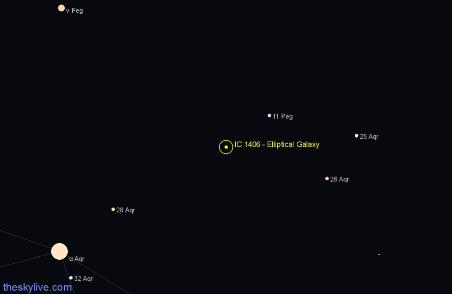 Finder chart IC 1406 - Elliptical Galaxy in Aquarius star