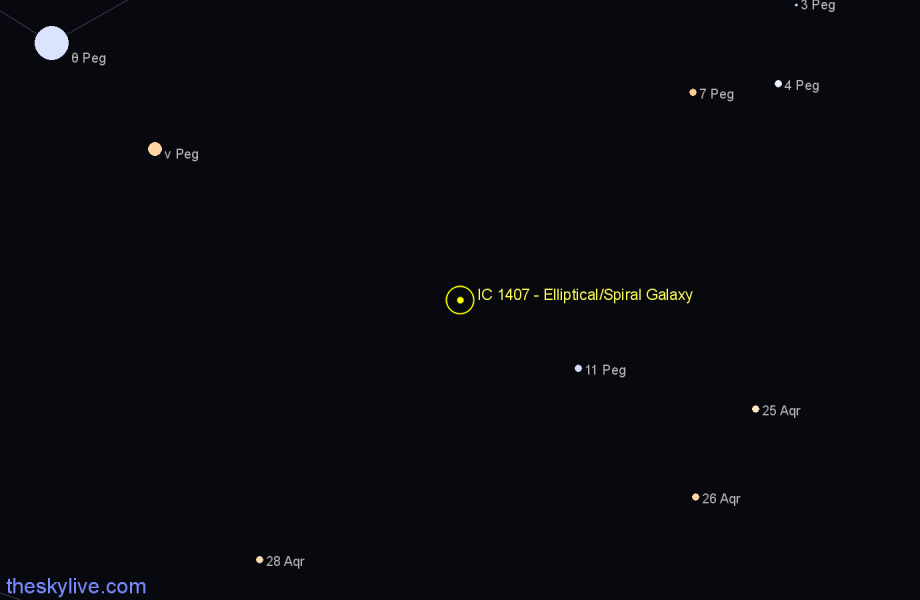 Finder chart IC 1407 - Elliptical/Spiral Galaxy in Pegasus star