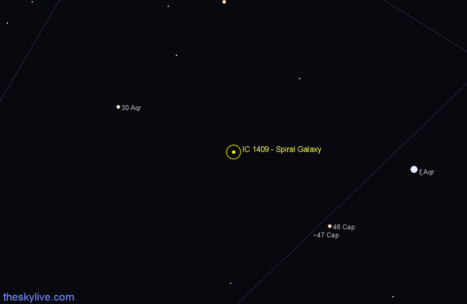 Finder chart IC 1409 - Spiral Galaxy in Aquarius star