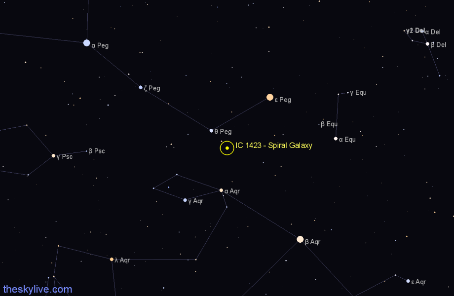 Finder chart IC 1423 - Spiral Galaxy in Pegasus star