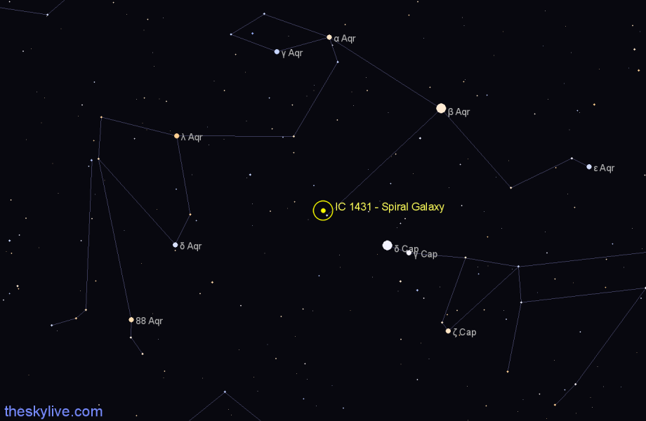Finder chart IC 1431 - Spiral Galaxy in Aquarius star
