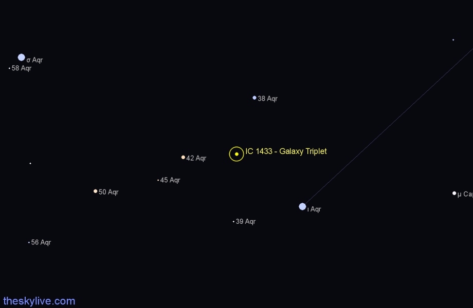 Finder chart IC 1433 - Galaxy Triplet in Aquarius star