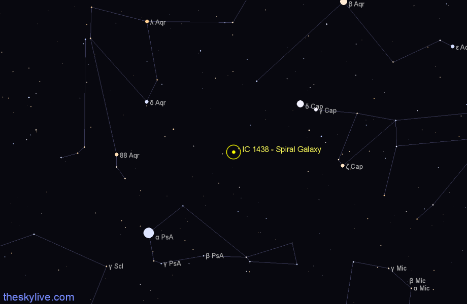 Finder chart IC 1438 - Spiral Galaxy in Aquarius star