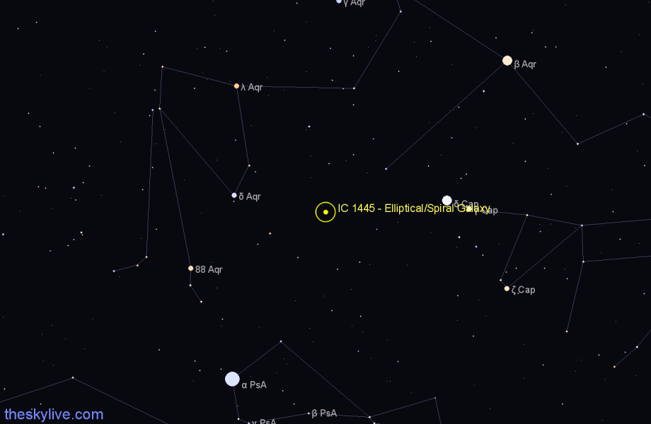 Finder chart IC 1445 - Elliptical/Spiral Galaxy in Aquarius star