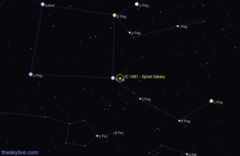 Finder chart IC 1461 - Spiral Galaxy in Pegasus star