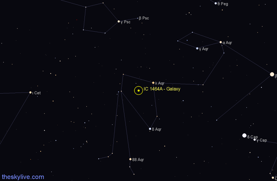 Finder chart IC 1464A - Galaxy in Aquarius star