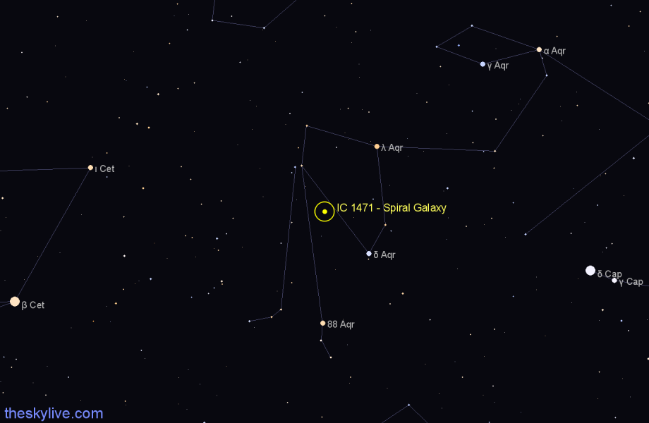 Finder chart IC 1471 - Spiral Galaxy in Aquarius star