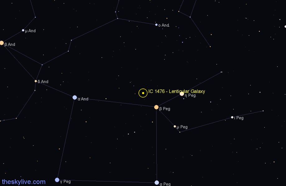 Finder chart IC 1476 - Lenticular Galaxy in Pegasus star