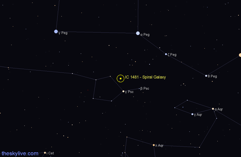 Finder chart IC 1481 - Spiral Galaxy in Pisces star