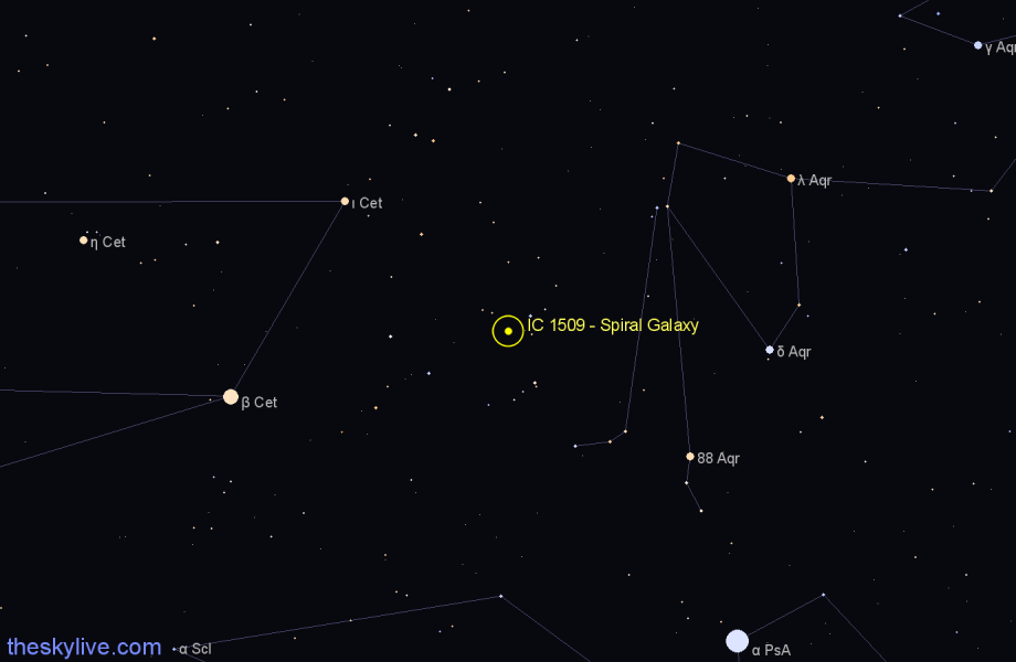 Finder chart IC 1509 - Spiral Galaxy in Aquarius star