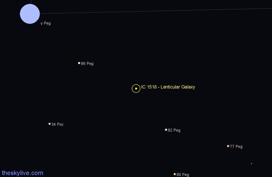 Finder chart IC 1518 - Lenticular Galaxy in Pegasus star