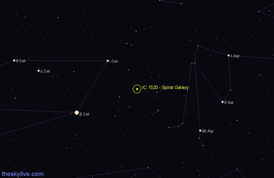 Finder chart IC 1520 - Spiral Galaxy in Cetus star