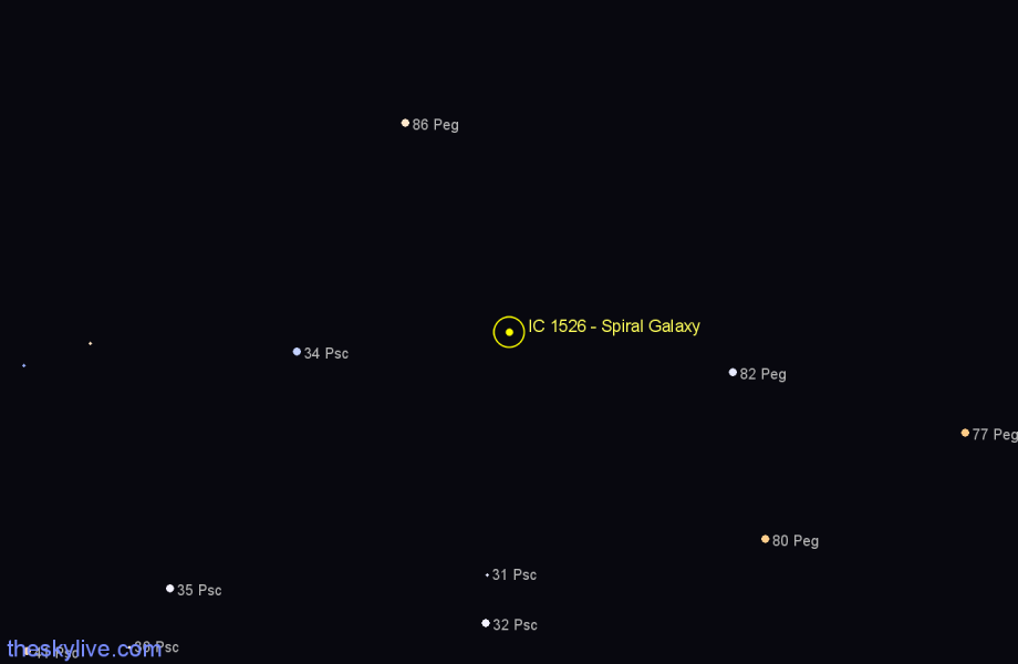 Finder chart IC 1526 - Spiral Galaxy in Pegasus star