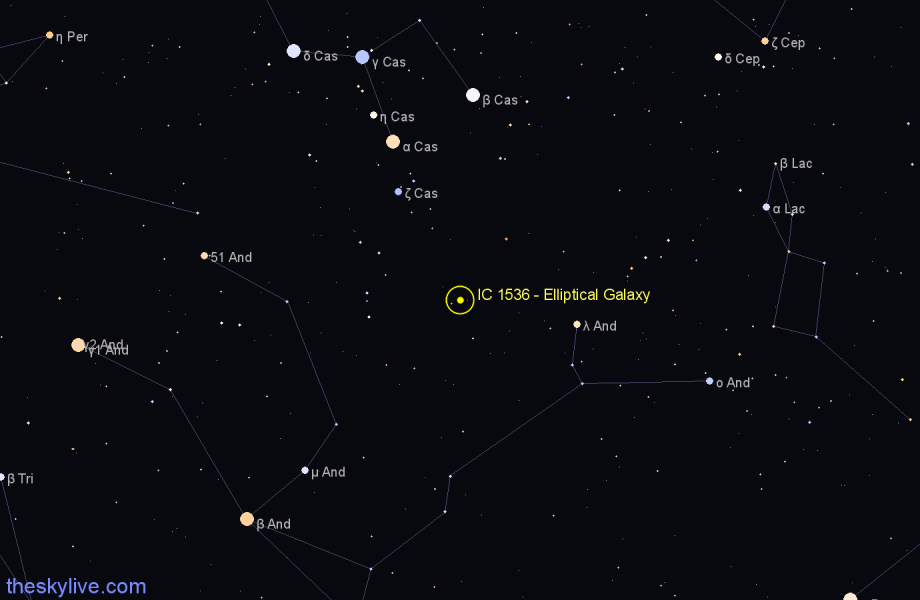 Finder chart IC 1536 - Elliptical Galaxy in Andromeda star