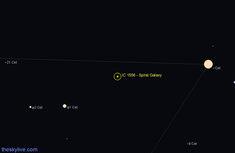 Finder chart IC 1556 - Spiral Galaxy in Cetus star