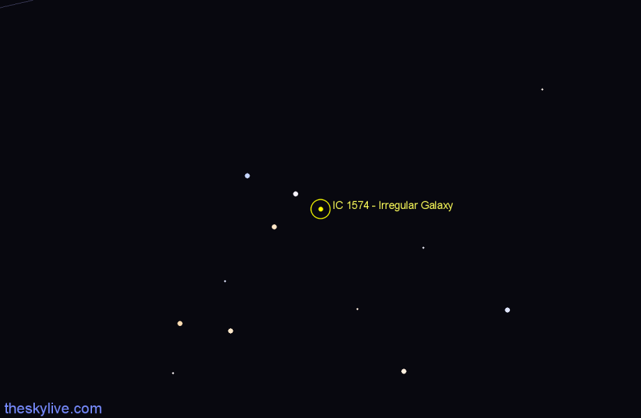 Finder chart IC 1574 - Irregular Galaxy in Cetus star
