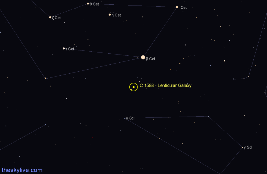 Finder chart IC 1588 - Lenticular Galaxy in Cetus star
