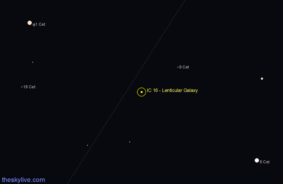 Finder chart IC 16 - Lenticular Galaxy in Cetus star