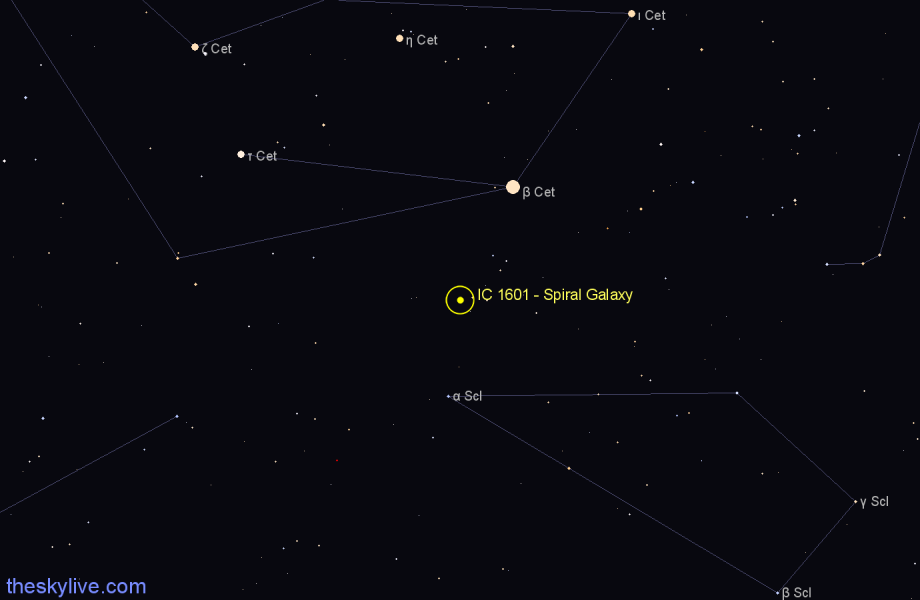 Finder chart IC 1601 - Spiral Galaxy in Cetus star