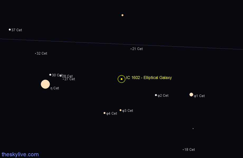 Finder chart IC 1602 - Elliptical Galaxy in Cetus star