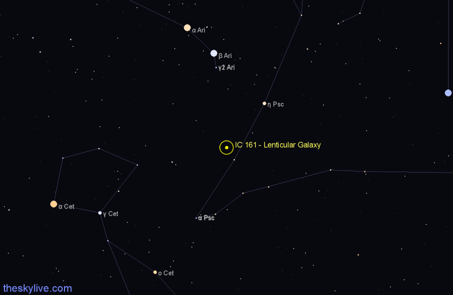 Finder chart IC 161 - Lenticular Galaxy in Aries star