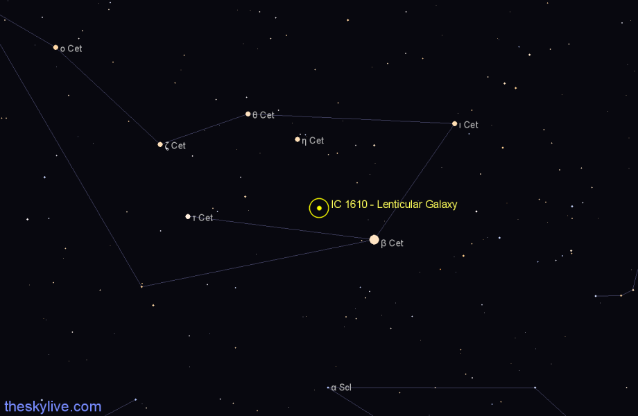 Finder chart IC 1610 - Lenticular Galaxy in Cetus star