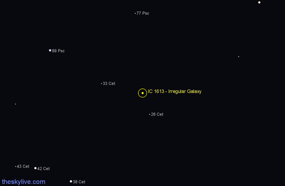 Finder chart IC 1613 - Irregular Galaxy in Cetus star