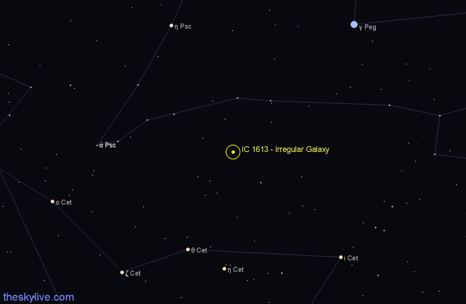 Finder chart IC 1613 - Irregular Galaxy in Cetus star