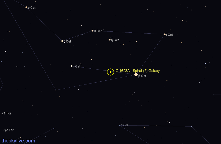 Finder chart IC 1623A - Spiral (?) Galaxy in Cetus star