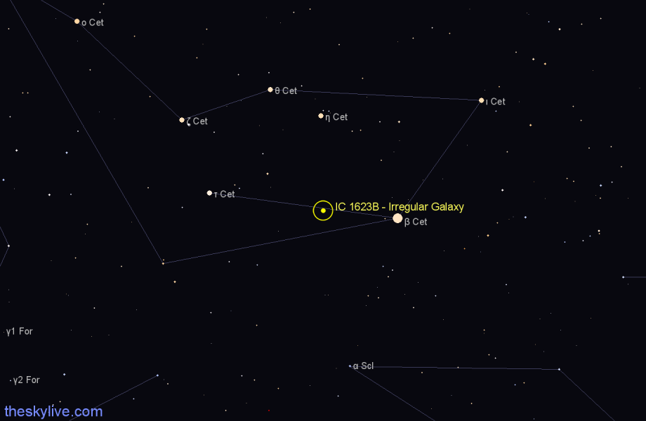 Finder chart IC 1623B - Irregular Galaxy in Cetus star