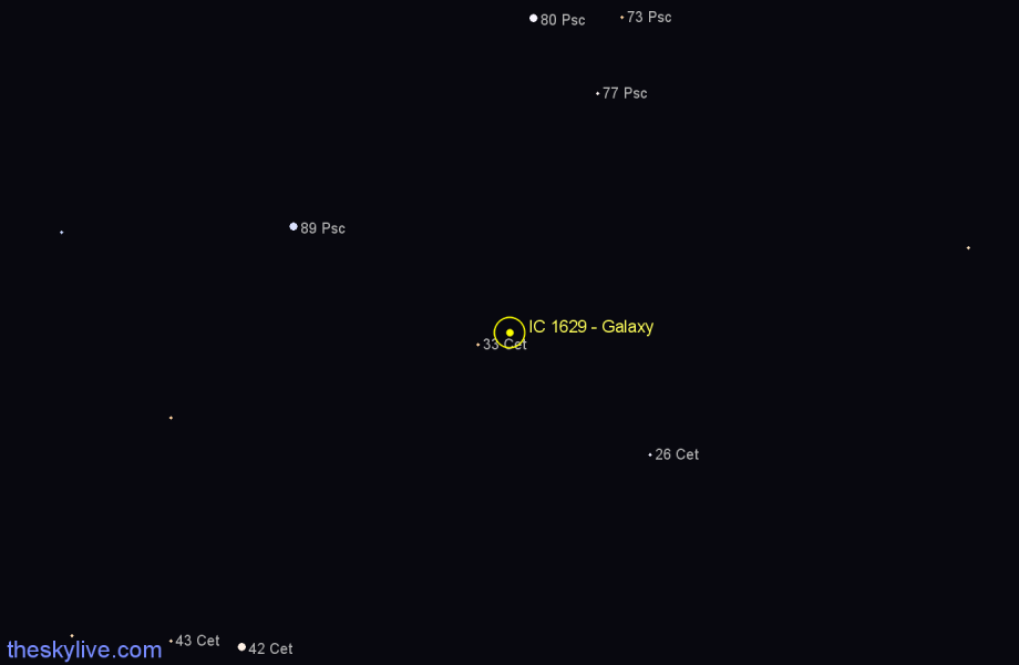 Finder chart IC 1629 - Galaxy in Cetus star