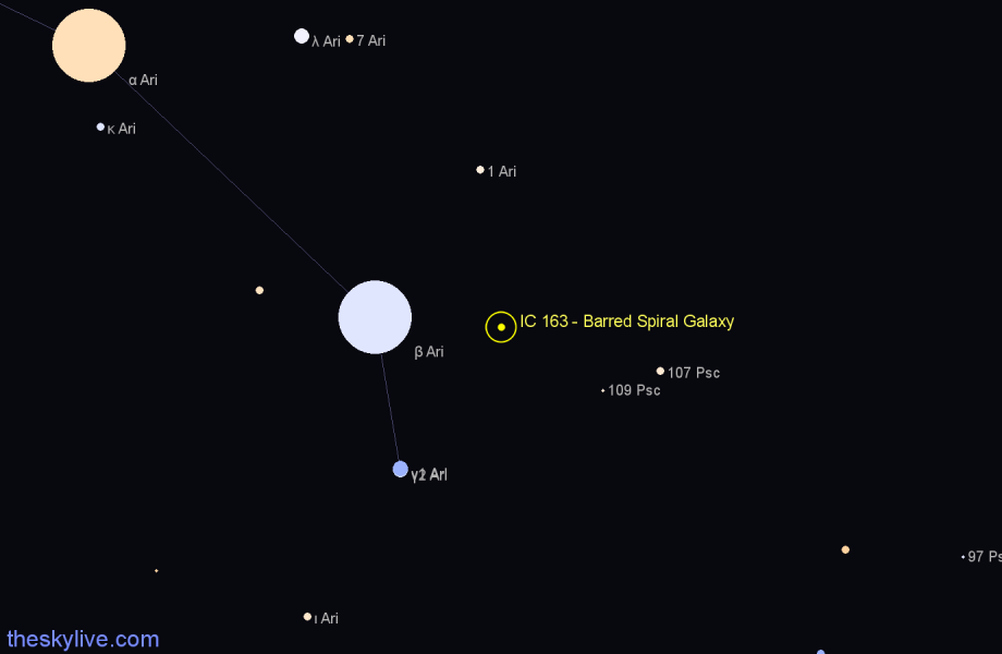 Finder chart IC 163 - Barred Spiral Galaxy in Aries star