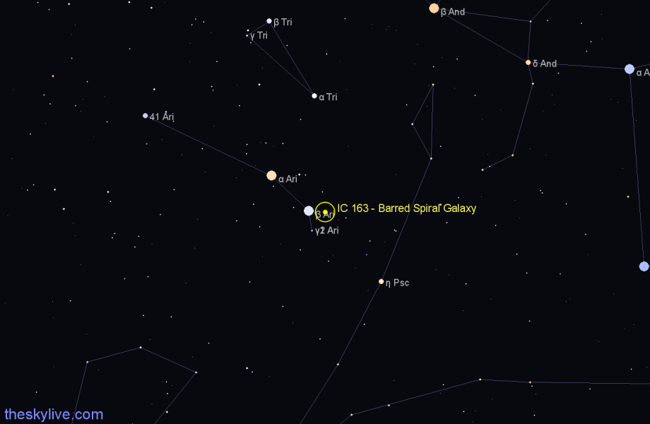 Finder chart IC 163 - Barred Spiral Galaxy in Aries star