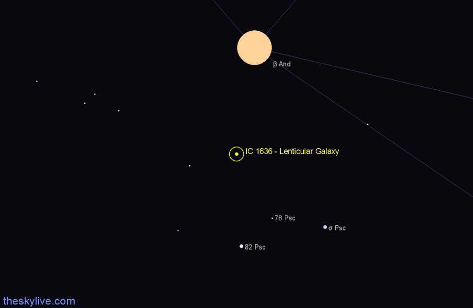 Finder chart IC 1636 - Lenticular Galaxy in Pisces star