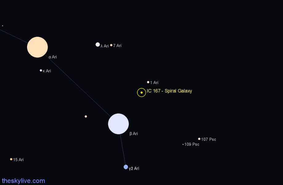 Finder chart IC 167 - Spiral Galaxy in Aries star