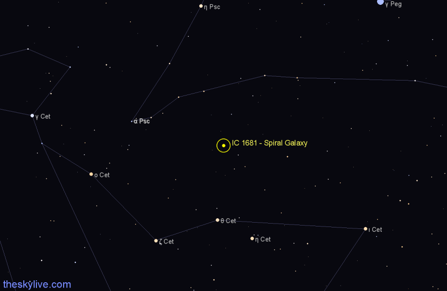 Finder chart IC 1681 - Spiral Galaxy in Cetus star