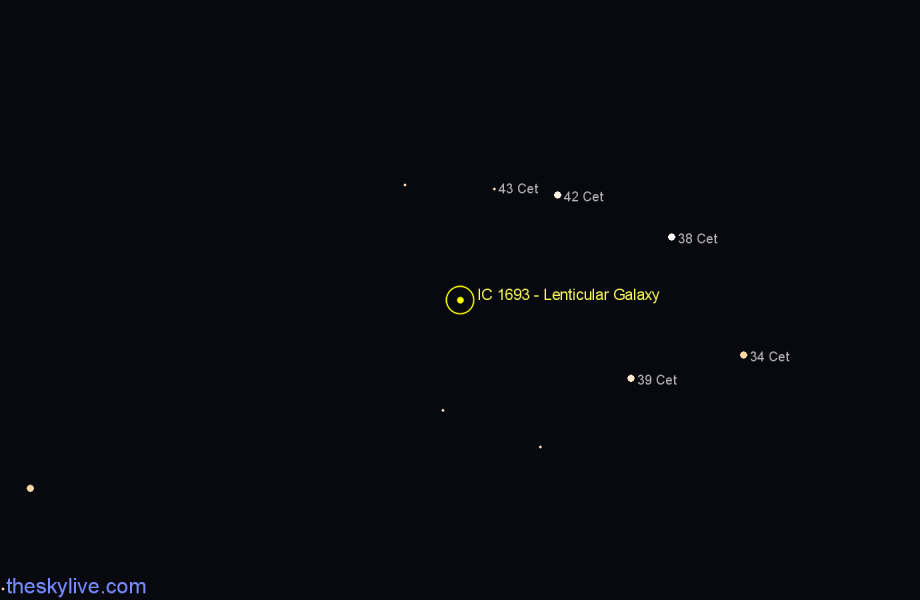 Finder chart IC 1693 - Lenticular Galaxy in Cetus star