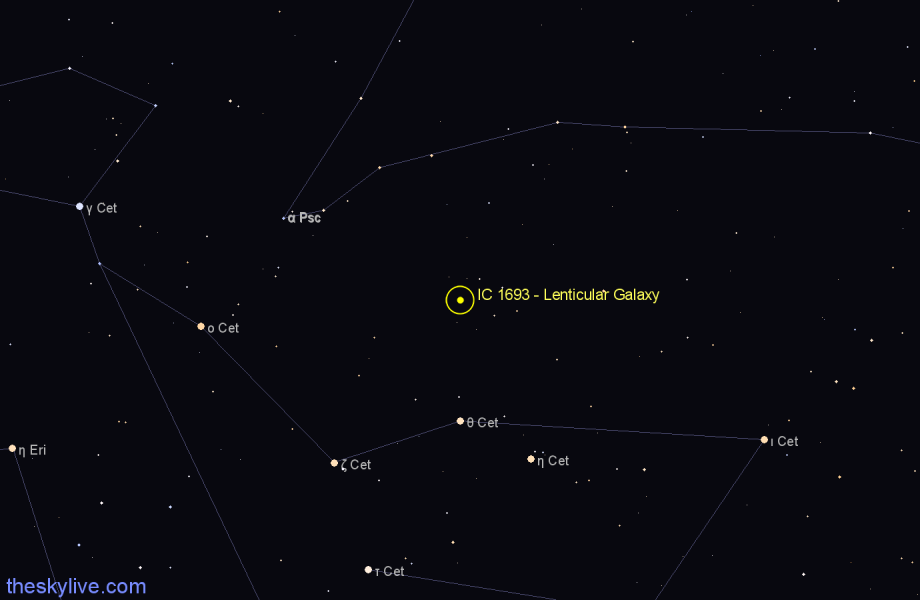 Finder chart IC 1693 - Lenticular Galaxy in Cetus star