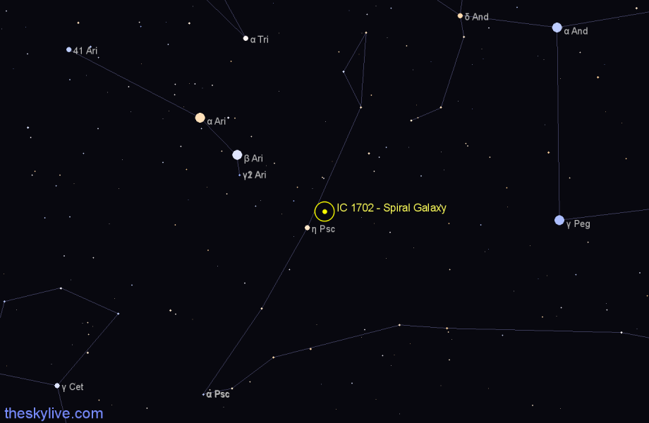 Finder chart IC 1702 - Spiral Galaxy in Pisces star