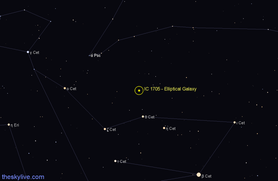 Finder chart IC 1705 - Elliptical Galaxy in Cetus star