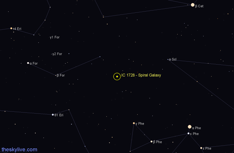 Finder chart IC 1728 - Spiral Galaxy in Fornax star