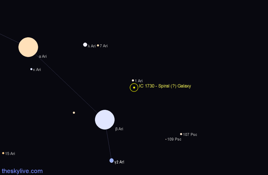 Finder chart IC 1730 - Spiral (?) Galaxy in Aries star