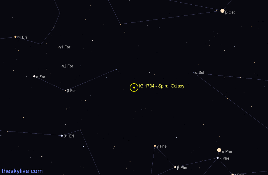 Finder chart IC 1734 - Spiral Galaxy in Fornax star