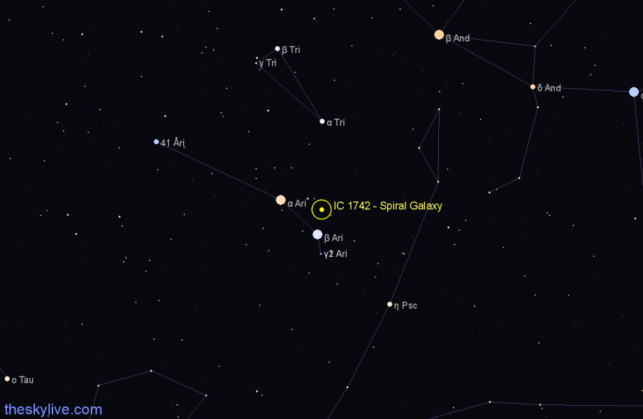 Finder chart IC 1742 - Spiral Galaxy in Aries star