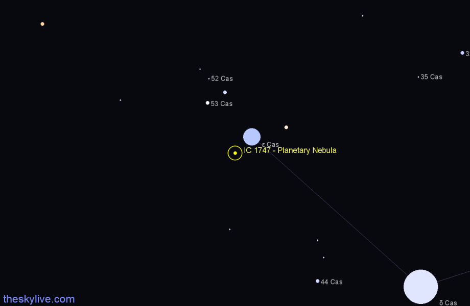 Finder chart IC 1747 - Planetary Nebula in Cassiopeia star