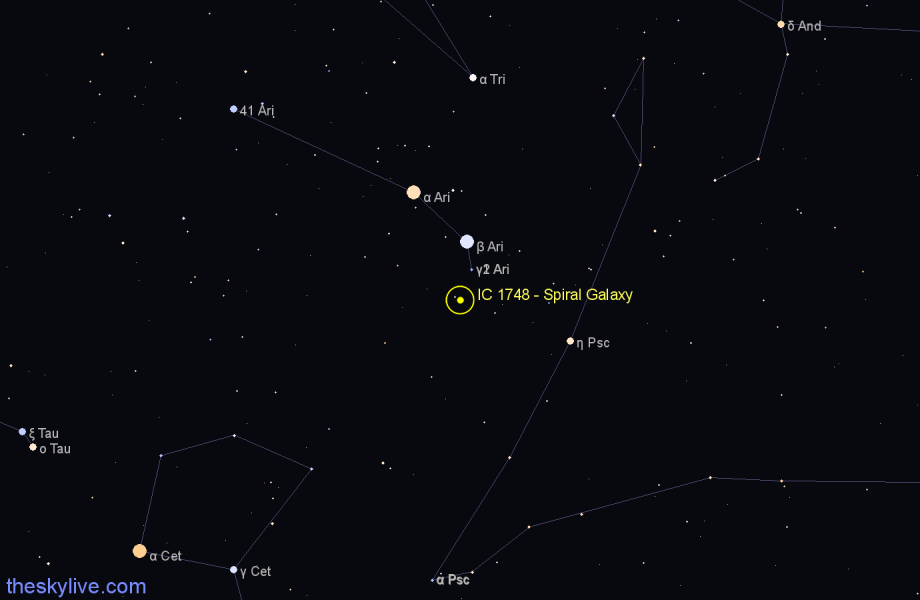 Finder chart IC 1748 - Spiral Galaxy in Aries star