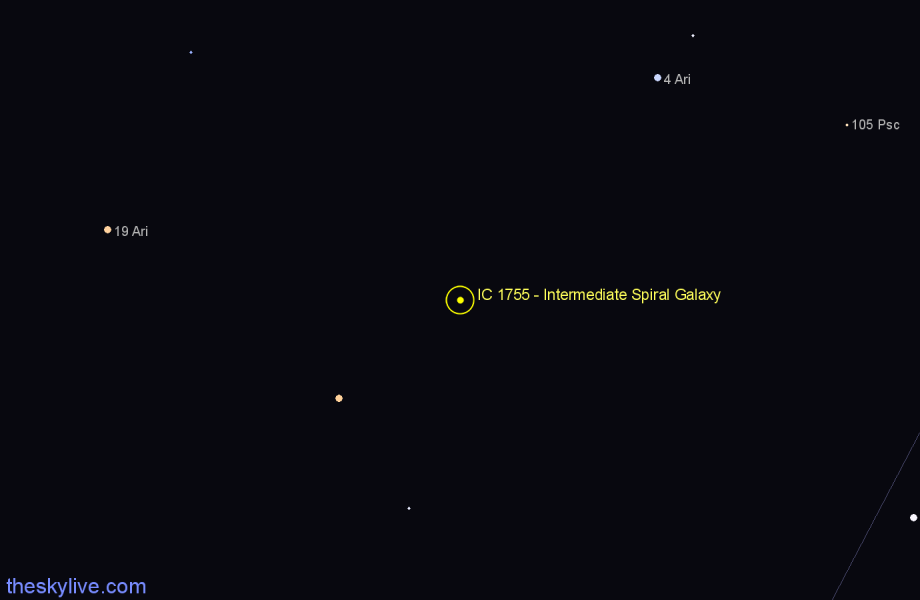 Finder chart IC 1755 - Intermediate Spiral Galaxy in Aries star