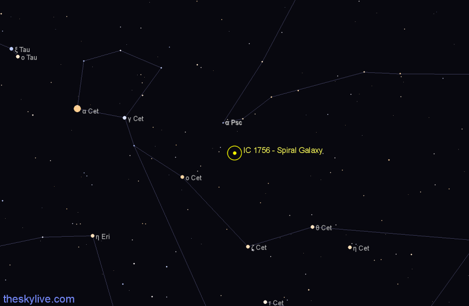 Finder chart IC 1756 - Spiral Galaxy in Cetus star