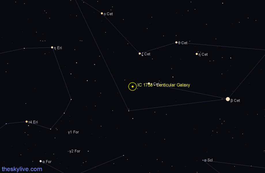 Finder chart IC 1758 - Lenticular Galaxy in Cetus star
