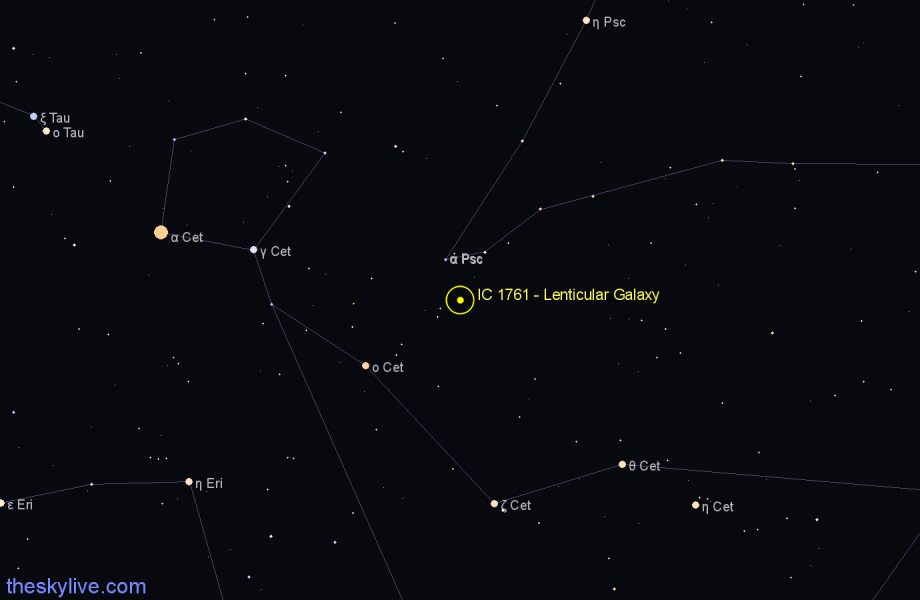 Finder chart IC 1761 - Lenticular Galaxy in Cetus star